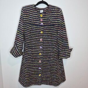 Cabi Headline Topper Navy Tweed Coat Floral Liner & Buttons Retro Glam Size 8